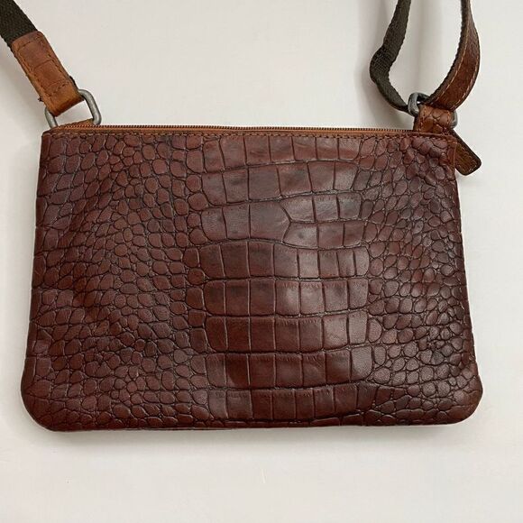 Jack Georges Hornback Croco Wallet On A String Brown Leather Crossbody Purse - Picture 7 of 12